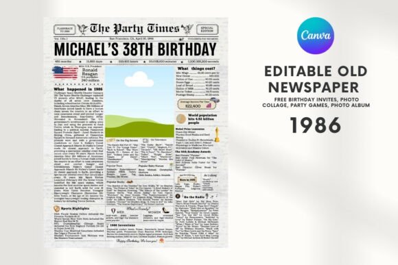 Download EDITABLE 1986 Birthday Vintage Newspaper - Premium Resources